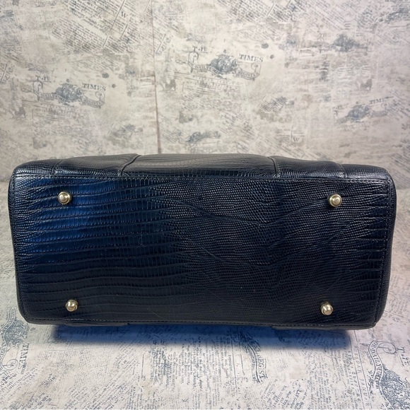 Brahmin black reptile embossed leather satchel bag - Picture 6 of 14